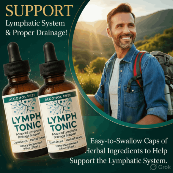 Three-step process showing how Lymph Tonic absorbs sublingually and supports natural drainage