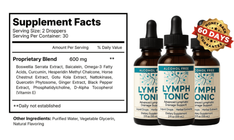Lymph Tonic herbal liquid formula in amber dropper bottle for lymphatic system support